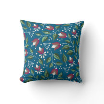 Cottagecore Bloemen Kussen in Diep Blauw en Rood