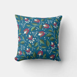Cottagecore Bloemen Kussen in Diep Blauw en Rood