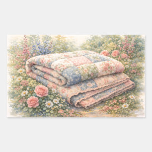 Cottagecore Bloemenpatchworkdeken Aquarel Rechthoekige Sticker