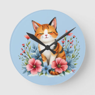 Cottagecore Bloemrijke Kat Serene Feliene Botanisc Ronde Klok