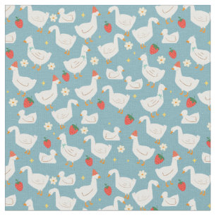 CottageCore Blue Bow Ducks Aardbei Stof