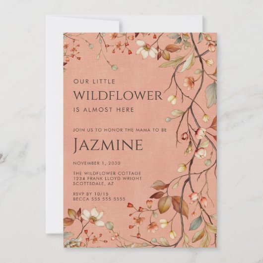 Cottagecore Boho Terracotta Wildflower Baby shower Kaart (Voorkant)