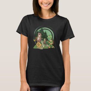 Cottagecore Bos Muziek Spelende Luiaard Slak Schil T-shirt