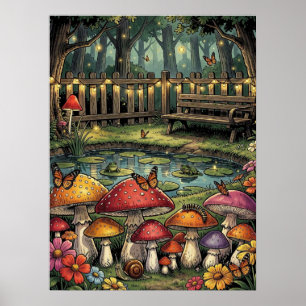 Cottagecore Bos Scene Whimsische Paddenstoelen Poster