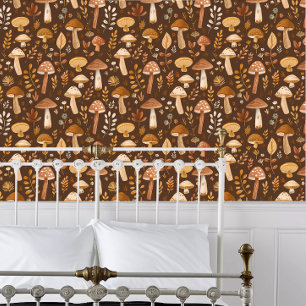 Cottagecore Bruine champignons Behang