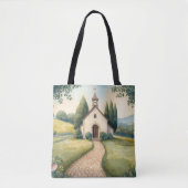 Cottagecore Chapel Path Pastel Landscape Draagtas (Voorkant)