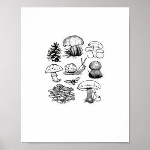 Cottagecore Esthetiek Goblincore Paddenstoel Slak Poster