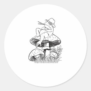 Cottagecore Esthetiek Kikker Op Een Paddenstoel Go Ronde Sticker