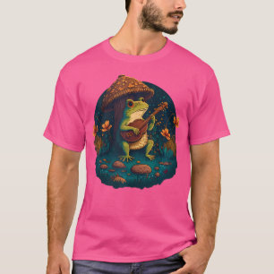 Cottagecore Esthetiek Kikker Speelt Banjo Op Padde T-shirt
