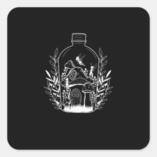 Cottagecore Esthetische Fles Paddenstoel Huis Fee  Vierkante Sticker