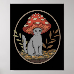 Cottagecore esthetische kat met paddenstoel Pet Poster