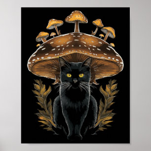 Cottagecore esthetische kat paddestoel poster