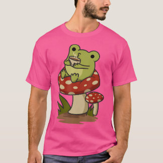 Cottagecore Esthetische kikker Drink koffiethee in T-shirt