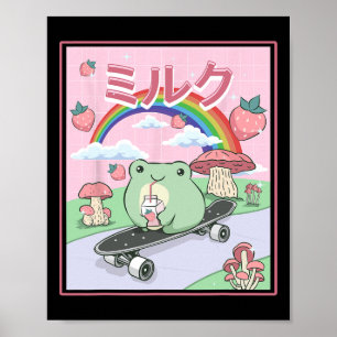 Cottagecore Esthetische Skateboardende Kikker Drin Poster