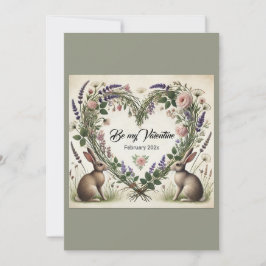 Cottagecore "Floral Heart & Bunnies" Flat Holiday Feestdagenkaart