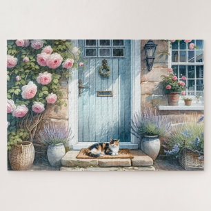 Cottagecore Floral Porch met Calico Cat Legpuzzel