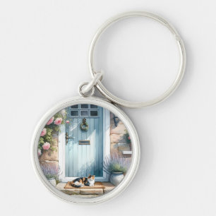 Cottagecore Floral Porch met Calico Cat Sleutelhanger