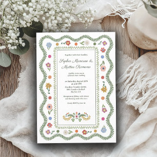 Cottagecore Floral Wedding Invitation Kaart