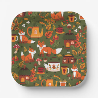 cottagecore fox mushroom tea party fairy garden papieren bordje
