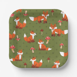 cottagecore fox mushroom woodland forest dots papieren bordje