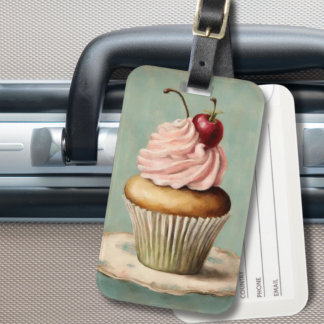 Cottagecore  Frans Land Roze Cupcake Bagagelabel