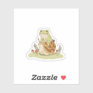 Cottagecore Frog and Snail Friendship Illustration Sticker