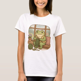 Cottagecore Frog Knitting by the Window T-shirt