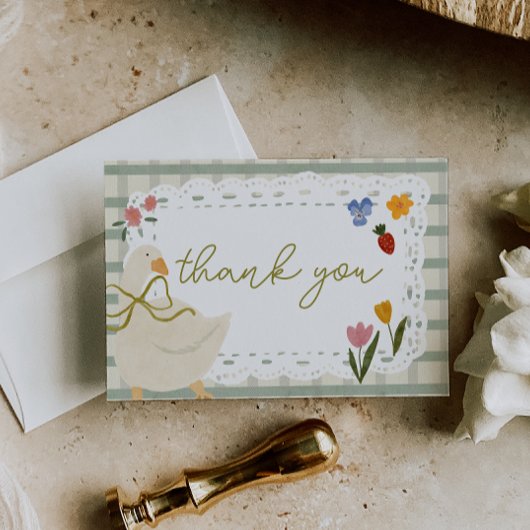 Cottagecore Gans Gingham Dank je wel Bedankkaart
