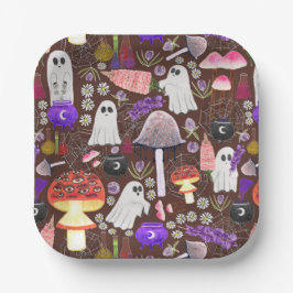 Cottagecore Halloween Ghouls Donker Papieren Bordje