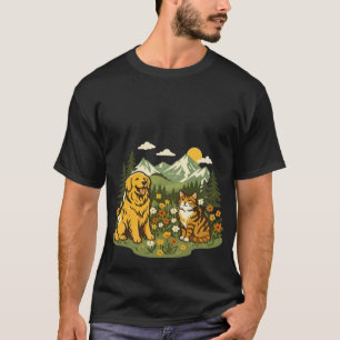 Cottagecore Hond Kat Wilde Bloemen Weide Berg T-shirt