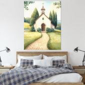 Cottagecore Kapel Pad Pastel Landschap Canvas Afdruk (Insitu (Slaapkamer))