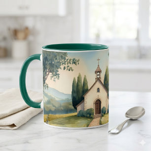 Cottagecore Kapel Pad Pastel Landschap Mok
