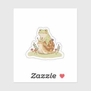 Cottagecore Kikker en Slak Vriendschap Illustratie Sticker