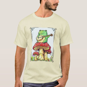 Cottagecore kikker met paddestoelhuis die banjo sp t-shirt