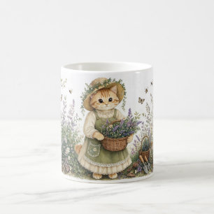Cottagecore Kitten Lavendel Tuin Kunst Koffiemok