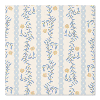 Cottagecore Klimmende Bloemstrepen Blauw & Wit Behang