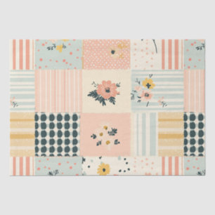 Cottagecore Koraal Pastel Bloemstuk Patchwork Dekb Tissuepapier