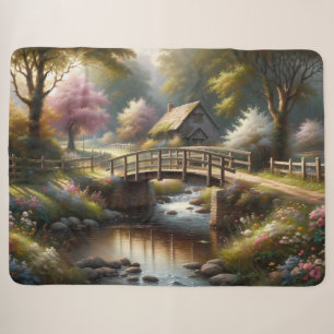 Cottagecore Lente Brug Cottage Scene Sherpa Deken