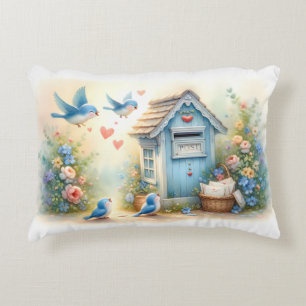 Cottagecore Liefdesbrieven Blauwe Vogel Brievenbus Accent Kussen