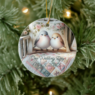 Cottagecore Liefdesvogel Bloemendeken Scene Keramisch Ornament
