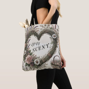 Cottagecore "Love Scent" Floral Heart Canvas tas