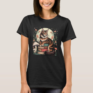 Cottagecore Maine Coon Kat & Boeken Lezer Whimsica T-shirt