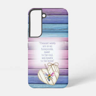 Cottagecore  Mauve Blauwe Houten Hart  Bij Geloof Samsung Galaxy Hoesje