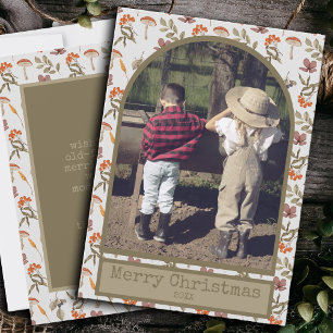 Cottagecore Mushroom Botanisch Afbeelding Kerstmis Feestdagenkaart