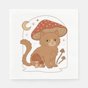Cottagecore Mushroom Cat met Pet – Schattige  G Servet