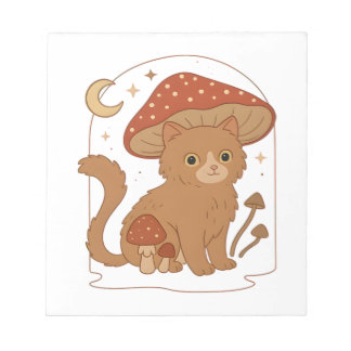 Cottagecore Mushroom Cat with Hat – Cute Vintage G Notitieblok