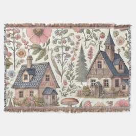 Cottagecore Mushroom en Bloemenpatroon Deken