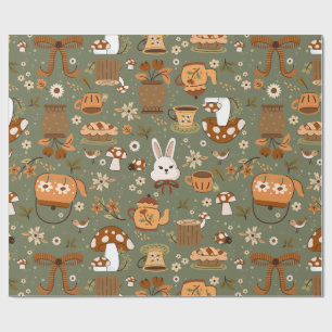 cottagecore paashaas konijn groen cadeaupapier