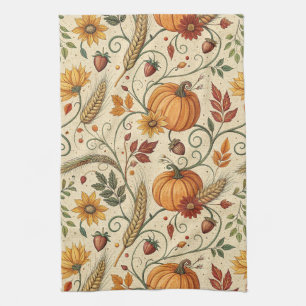 Cottagecore Pompoenveld Herfstpatroon Theedoek