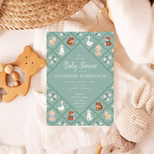 Cottagecore Quilted Woodland Baby shower Uitnodige Kaart